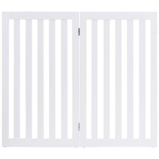 Barrière Autoportante pour Chien 2 Panneaux en Bois Charnières Métalliques à 360° Antidérapants pour Maison Escaliers Blanc - Image 1