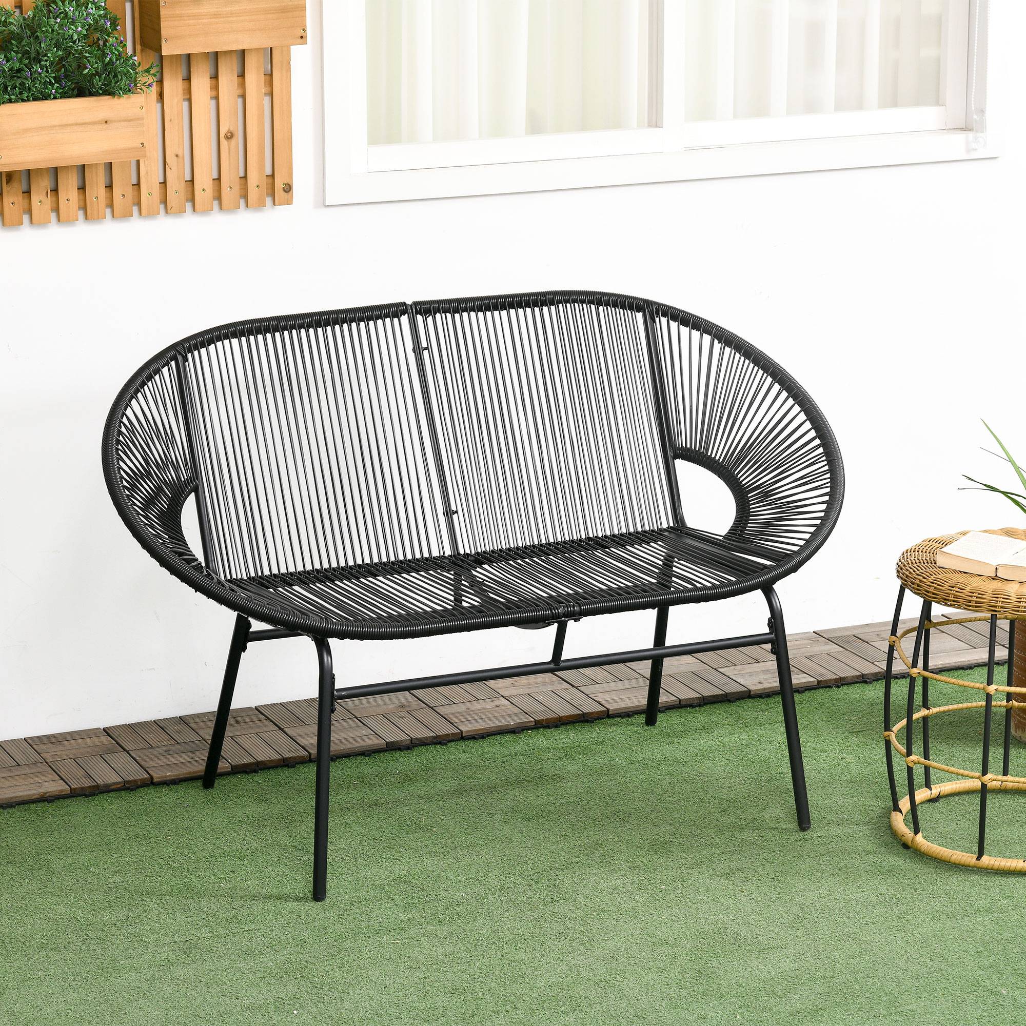 Banquette de jardin résine tressée noir 132 x 72 x 83 cm - PANGIVO - Image 4