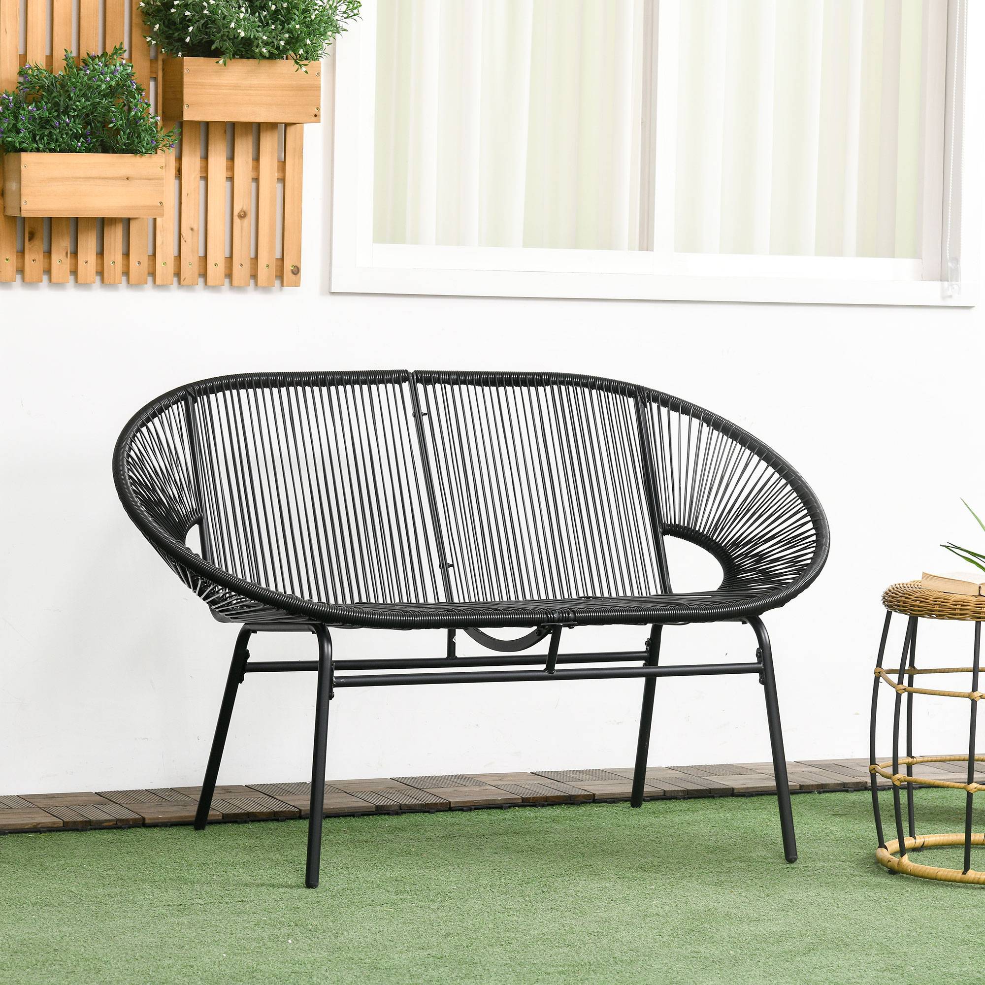 Banquette de jardin résine tressée noir 132 x 72 x 83 cm - PANGIVO - Image 9