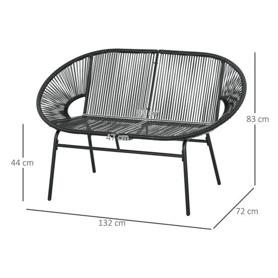 Banquette de jardin résine tressée noir 132 x 72 x 83 cm - PANGIVO - Image 5