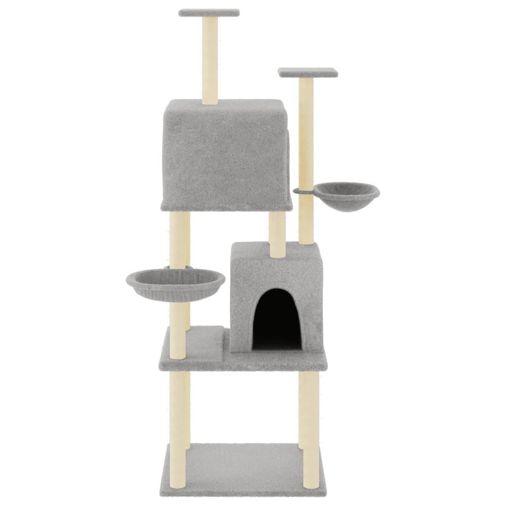 Arbre à chat bois d'ingénierie et peluche gris clair 103.5 x 90 x 180 cm - PANGIVO - Image 3