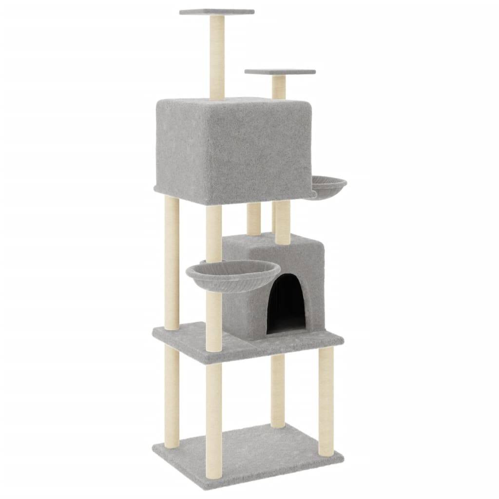 Arbre à chat bois d'ingénierie et peluche gris clair 103.5 x 90 x 180 cm - PANGIVO - Image 2