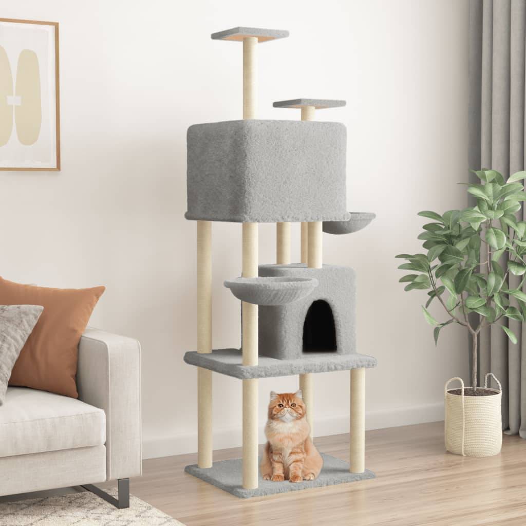 Arbre à chat bois d'ingénierie et peluche gris clair 103.5 x 90 x 180 cm - PANGIVO - Image 1