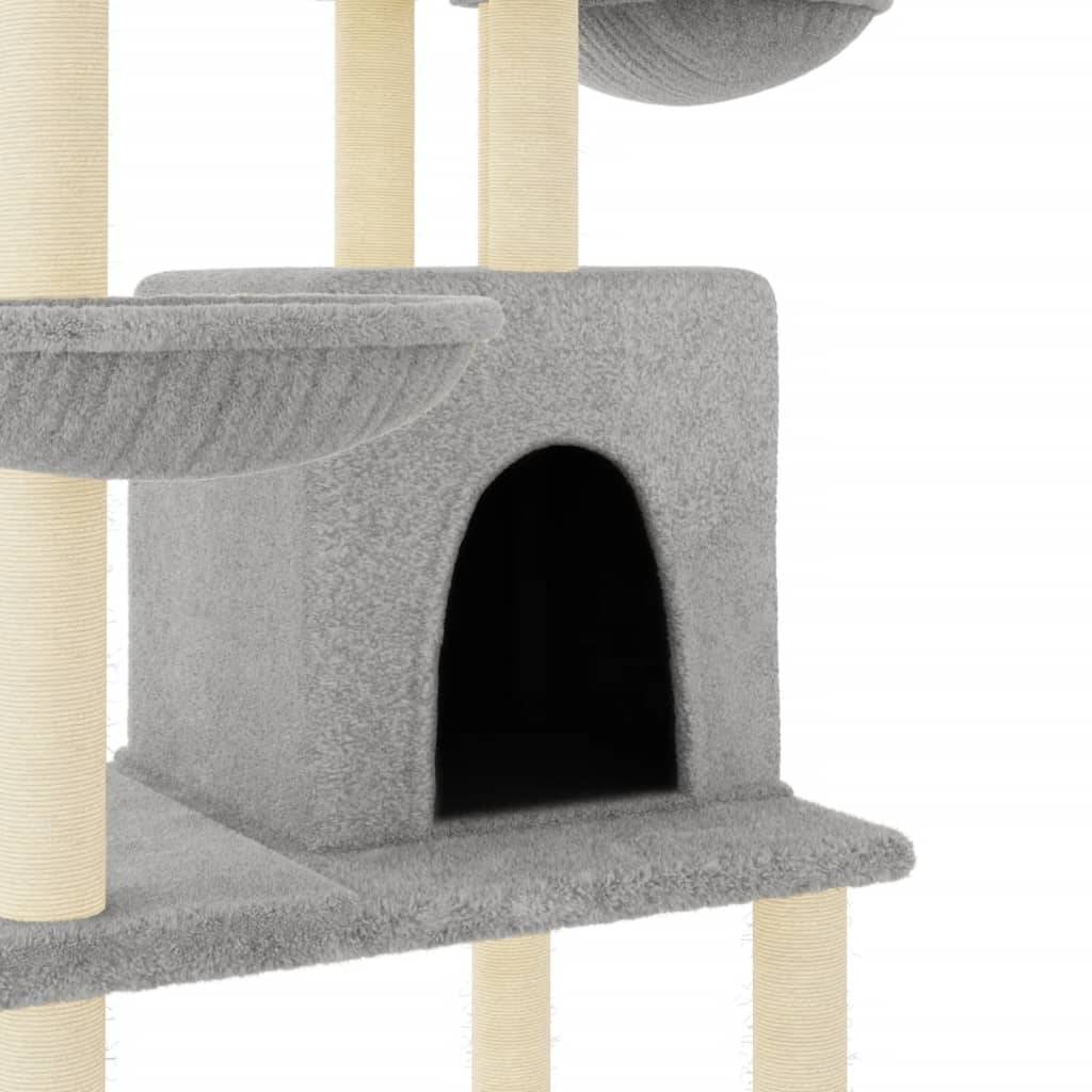 Arbre à chat bois d'ingénierie et peluche gris clair 103.5 x 90 x 180 cm - PANGIVO - Image 6