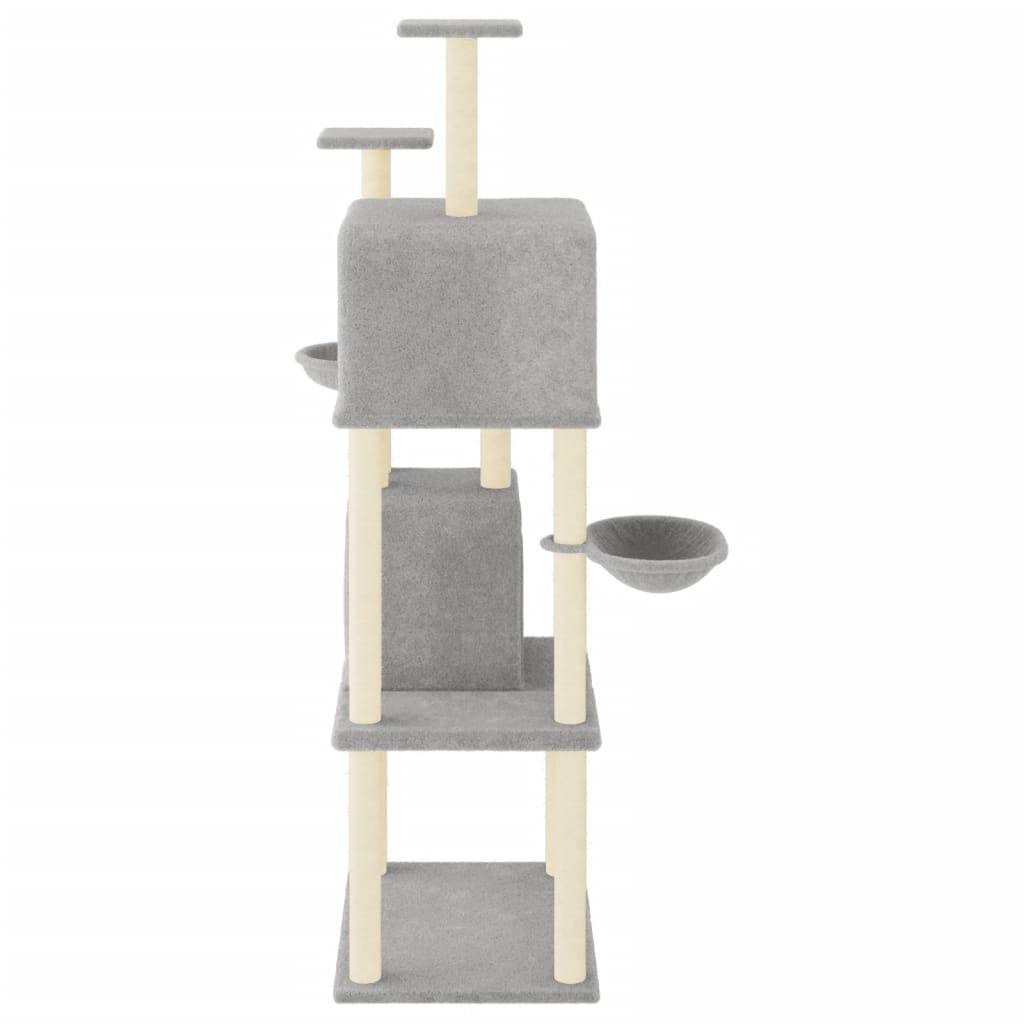 Arbre à chat bois d'ingénierie et peluche gris clair 103.5 x 90 x 180 cm - PANGIVO - Image 4