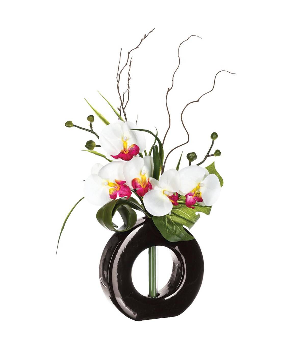 Composition florale artificielle d'orchidées avec vase céramique H 44 cm - Image 1