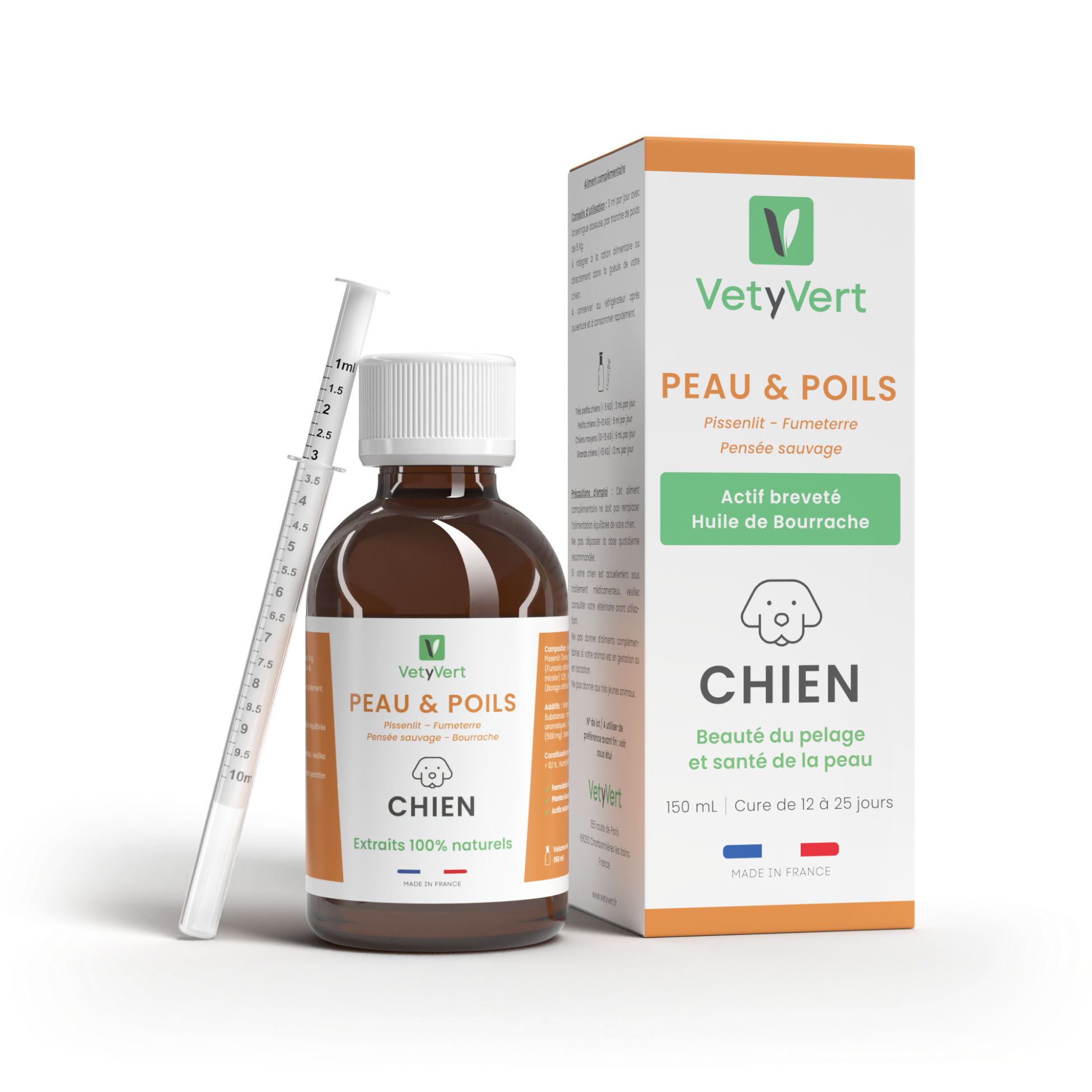 Complément alimentaire vétérinaire - Peau & Poils chien 150 mL - VetyVert - Image 1