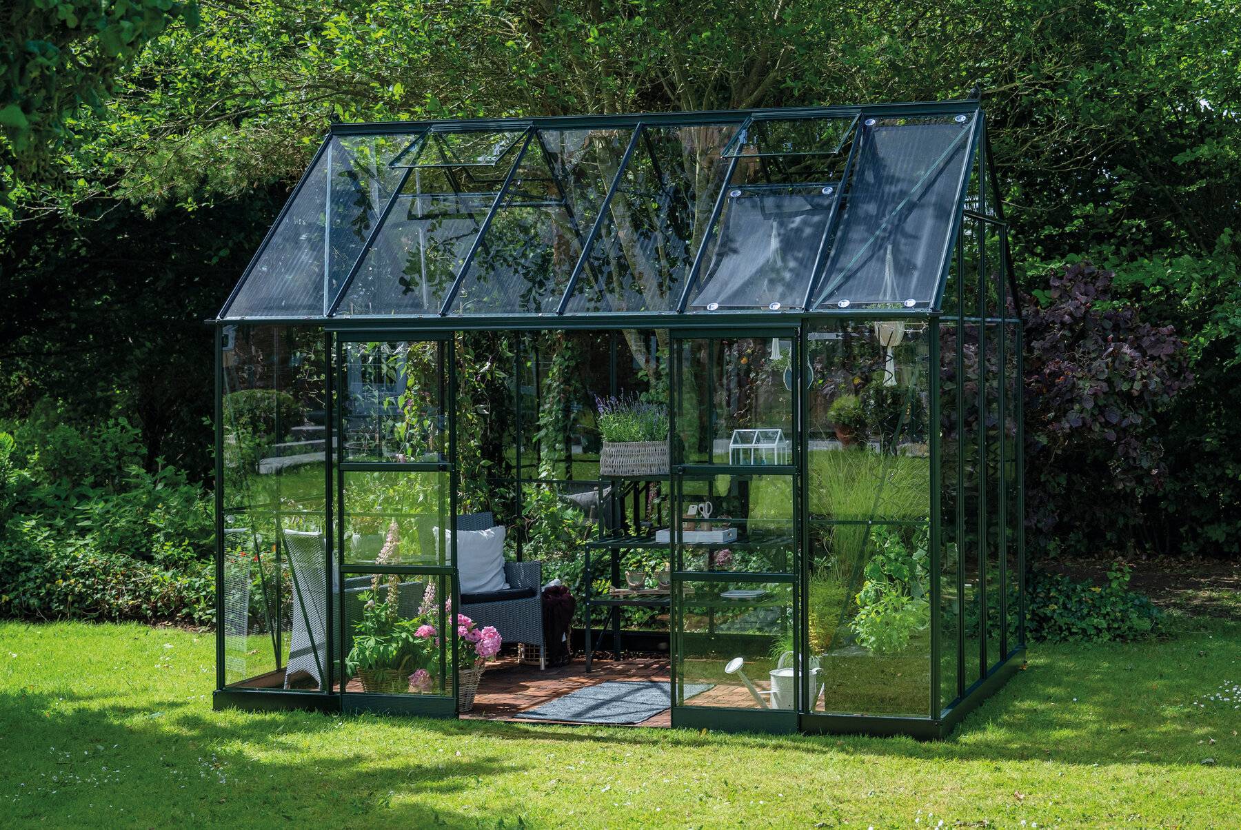 Halls - Serre en verre trempé 9,7 m² ICON Planthouse 8 + embase, vert - Halls - Image 1