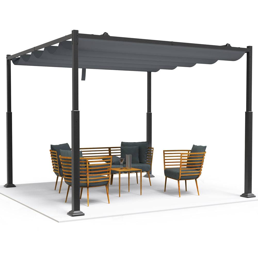 VOUNOT® Pergola rétractable 3x3m en metal et toile polyester haute densite 180 g/m² gris - Image 1