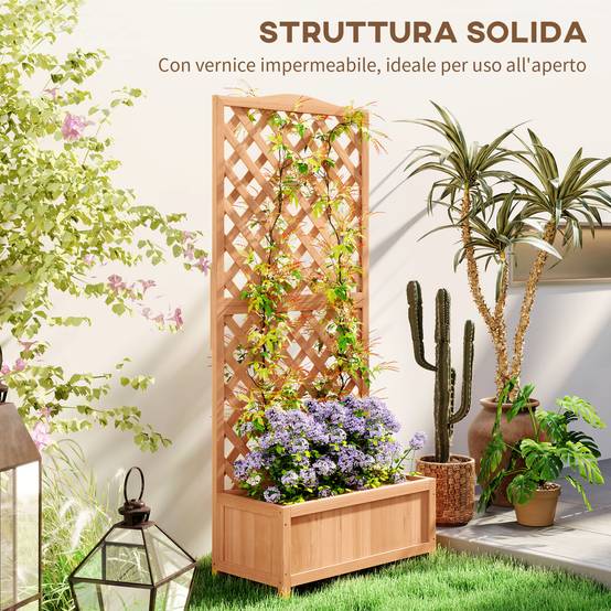 Jardinière surélevée avec treillis bois sapin extérieur large bac 76x170cm marron - ComfortXL Outdoor Living - Image 9