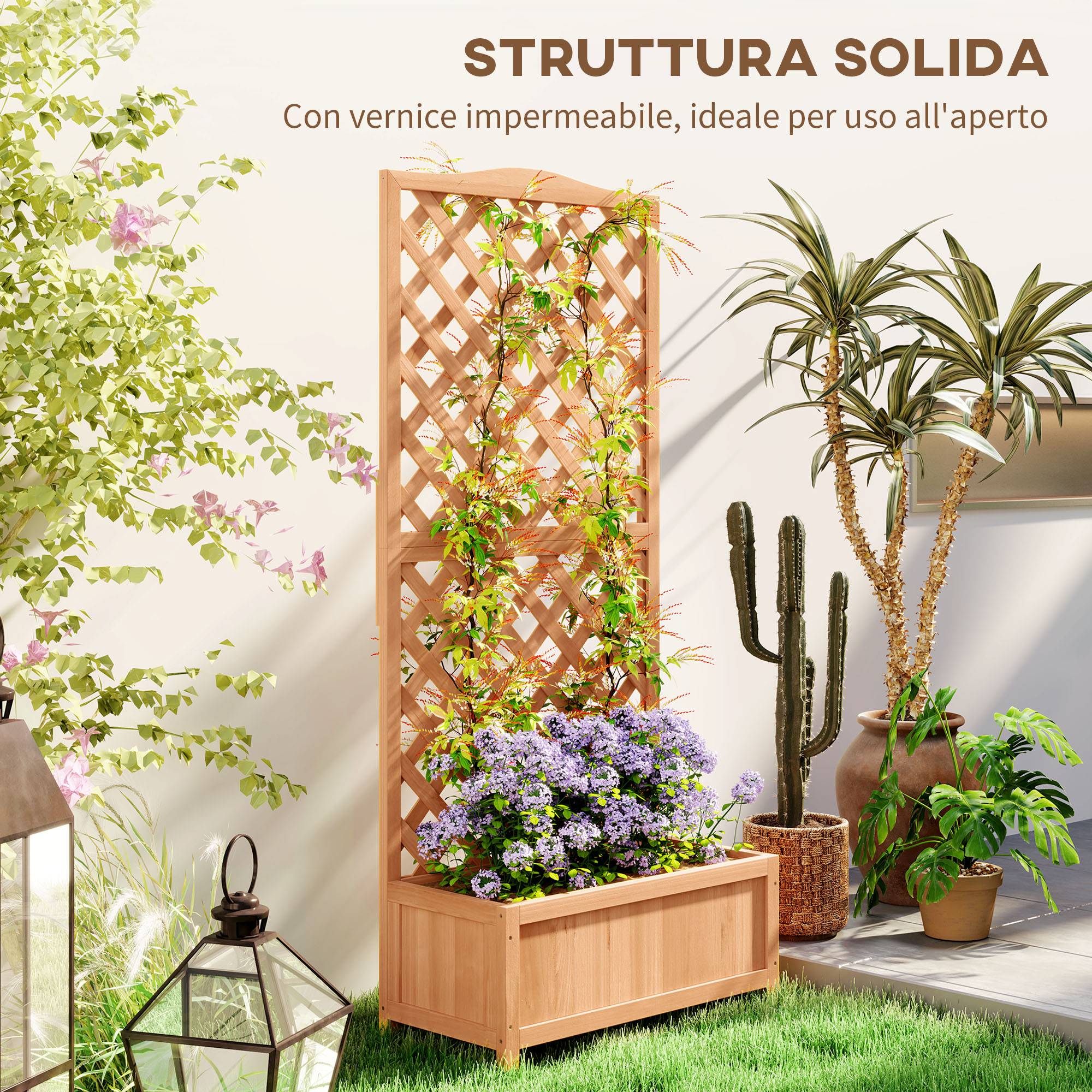 Jardinière surélevée avec treillis bois sapin extérieur large bac 76x170cm marron - ComfortXL Outdoor Living - Image 9