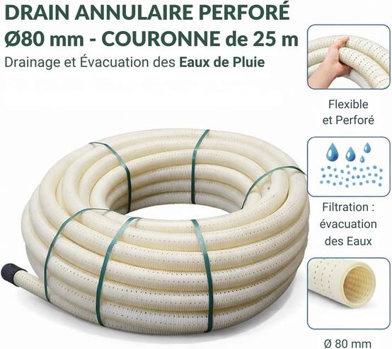 Jardibric - Drains annelés Annulaires Perforés Jardibric Ø 80 mm x 25 mètres Évacuation des Eaux - Image 2