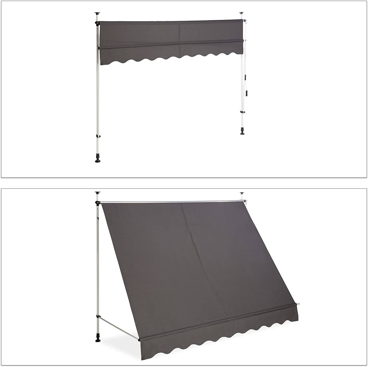 Store banne télescopique de balcon manivelle hauteur réglable résistant uv polyester acier 250 x 120 cm gris - Image 2