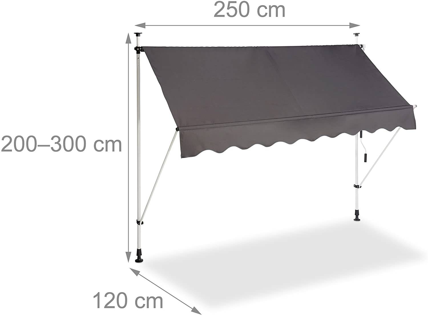 Store banne télescopique de balcon manivelle hauteur réglable résistant uv polyester acier 250 x 120 cm gris - Image 1