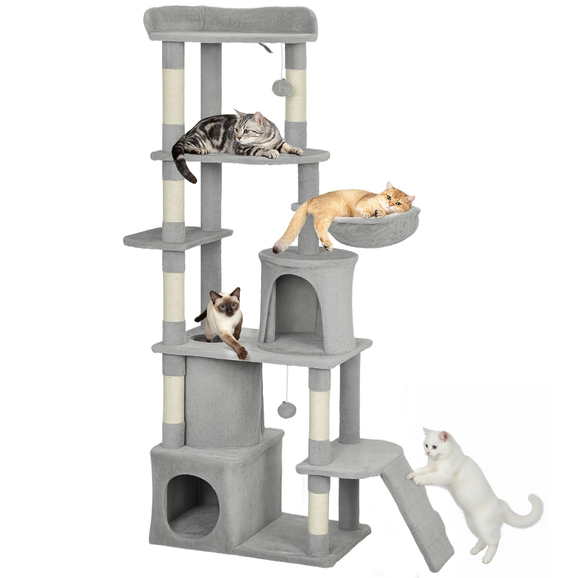 Sans Marque - Arbre à chat XXL gris clair 170 cm avec tunnel, niches et hamac - Image 1