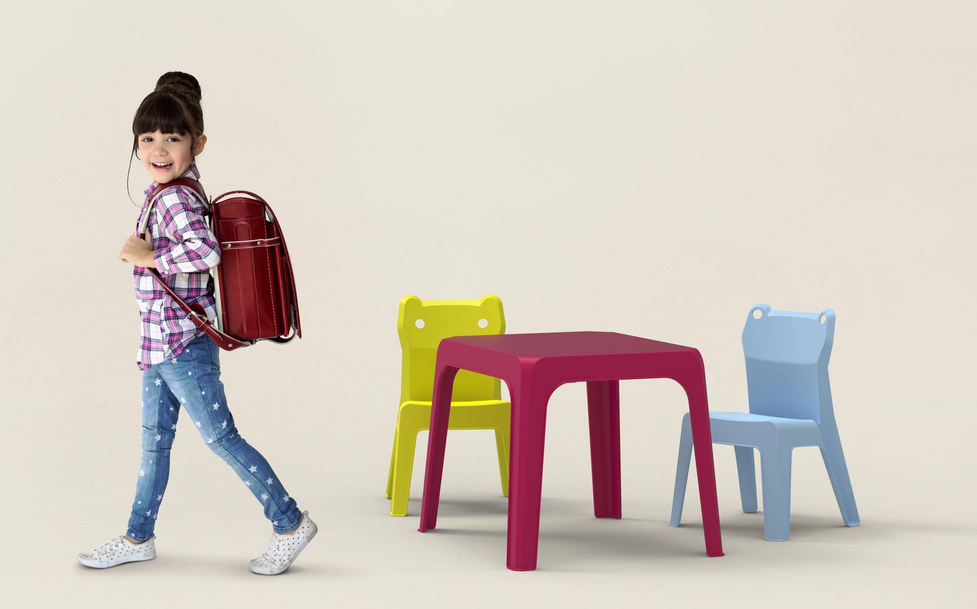 Set 2+1 chaises-table pour enfants intérieur, extérieur bleu ciel JAN garbar - Image 4