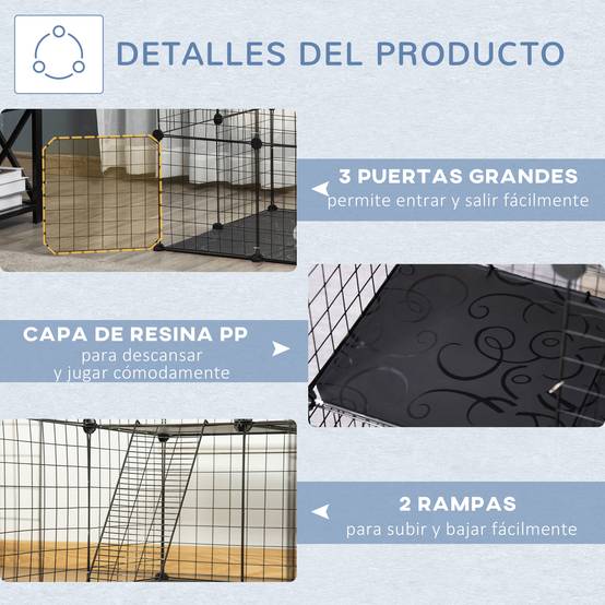 Cage Modulaire 3 Niveaux Métal Rongeurs Lapins Rampes Incluses 70x70x105cm Noir - ComfortXL Outdoor Living - Image 7