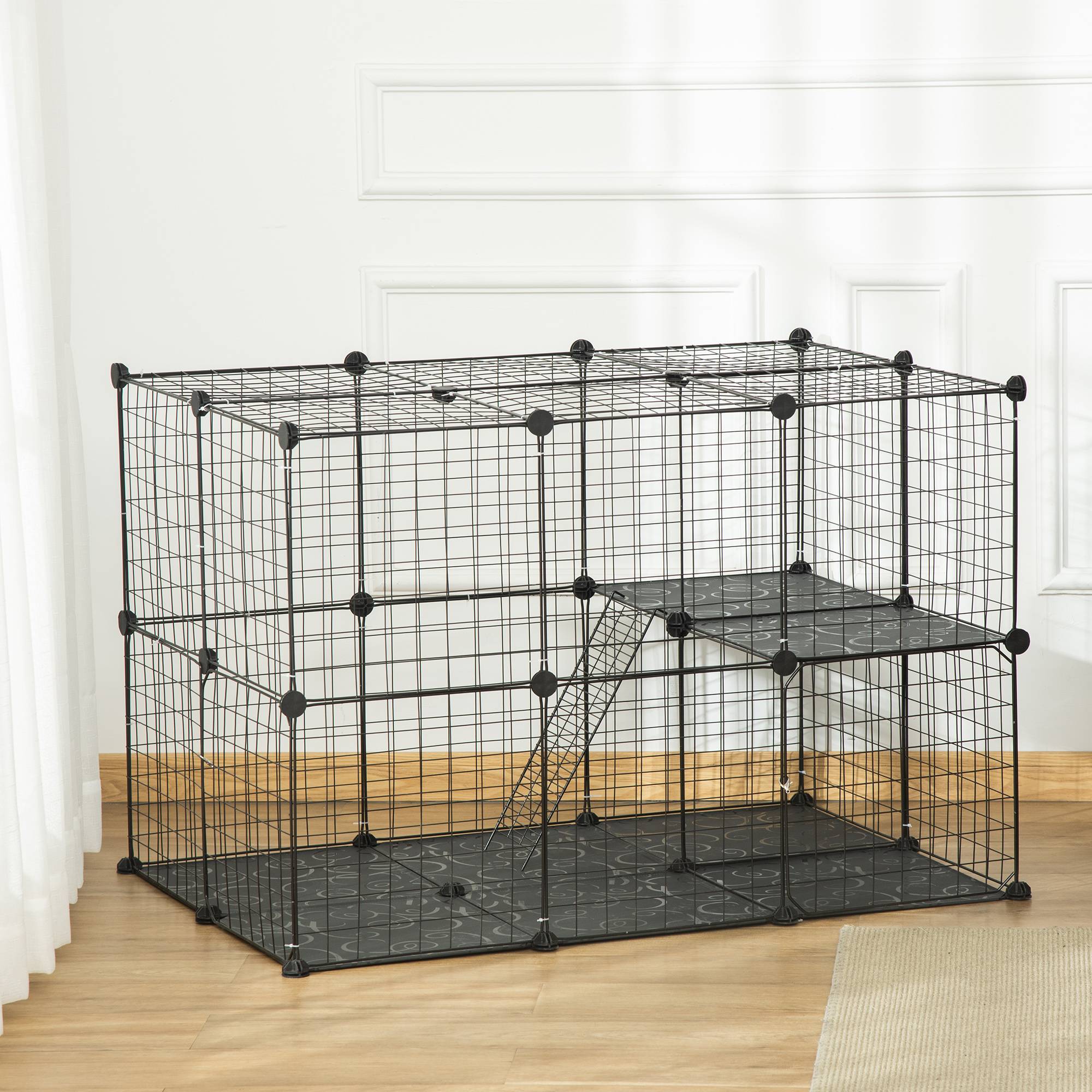 Cage Modulaire 3 Niveaux Métal Rongeurs Lapins Rampes Incluses 70x70x105cm Noir - ComfortXL Outdoor Living - Image 3