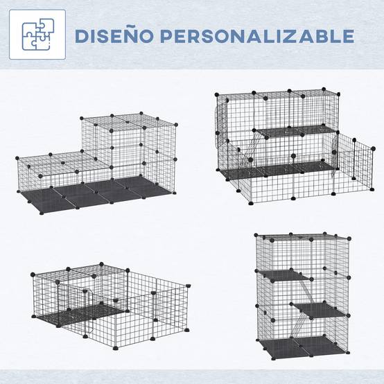 Cage Modulaire 3 Niveaux Métal Rongeurs Lapins Rampes Incluses 70x70x105cm Noir - ComfortXL Outdoor Living - Image 6