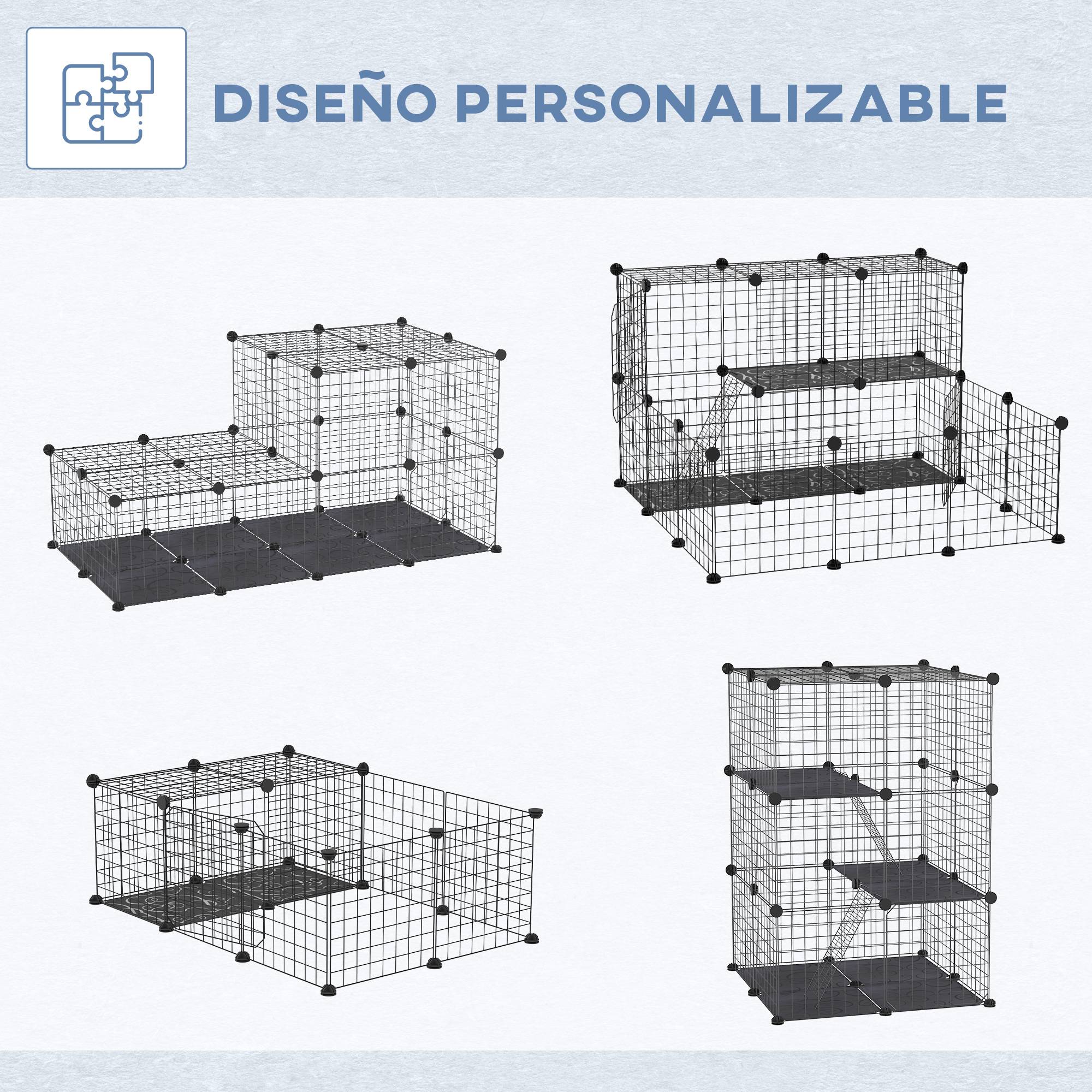 Cage Modulaire 3 Niveaux Métal Rongeurs Lapins Rampes Incluses 70x70x105cm Noir - ComfortXL Outdoor Living - Image 6