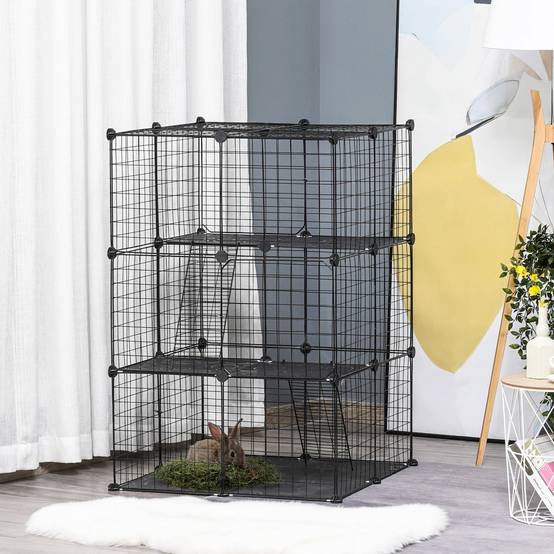 Cage Modulaire 3 Niveaux Métal Rongeurs Lapins Rampes Incluses 70x70x105cm Noir - ComfortXL Outdoor Living - Image 4