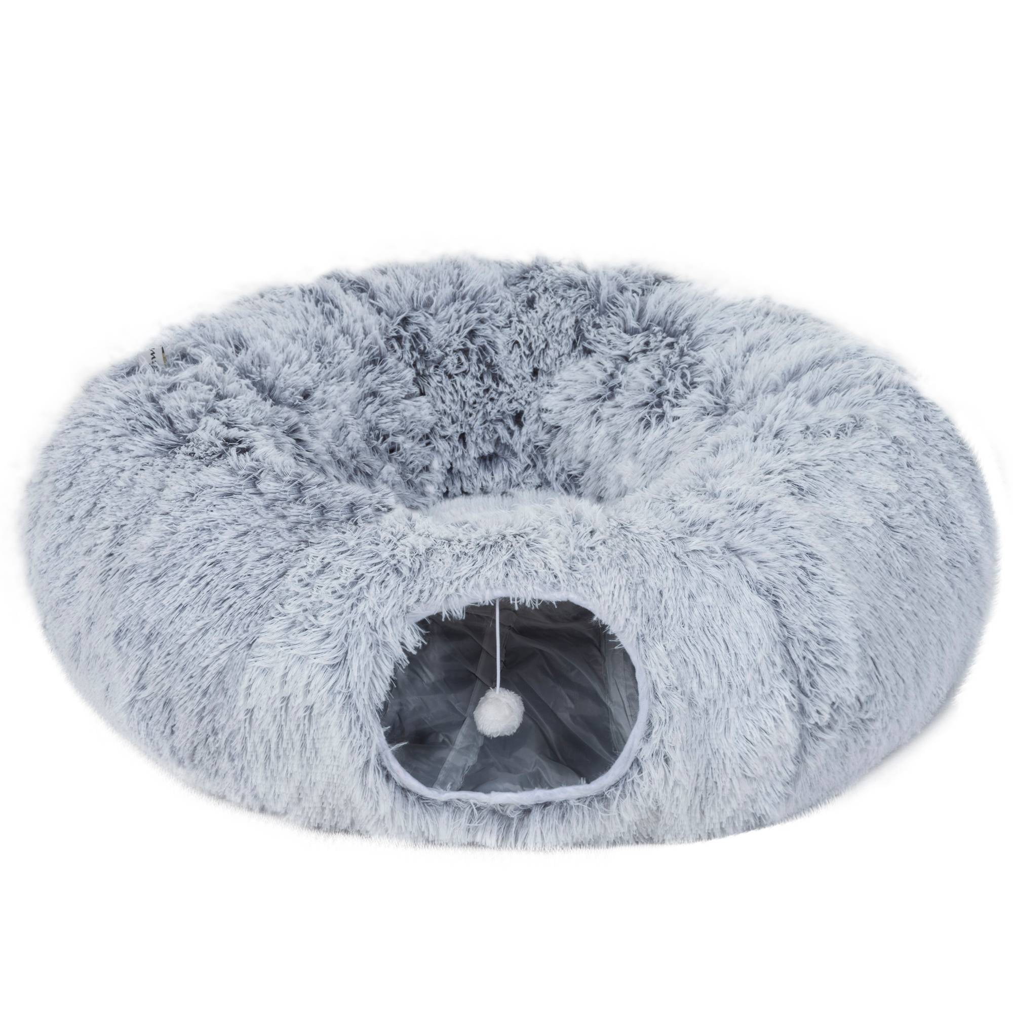 Sans Marque - Tunnel pour Chat Intérieur avec Lit de Chat en Forme de Donut, Coussin Circulaire Lavable, 90x80x27cm, Gris Clair - Image 2