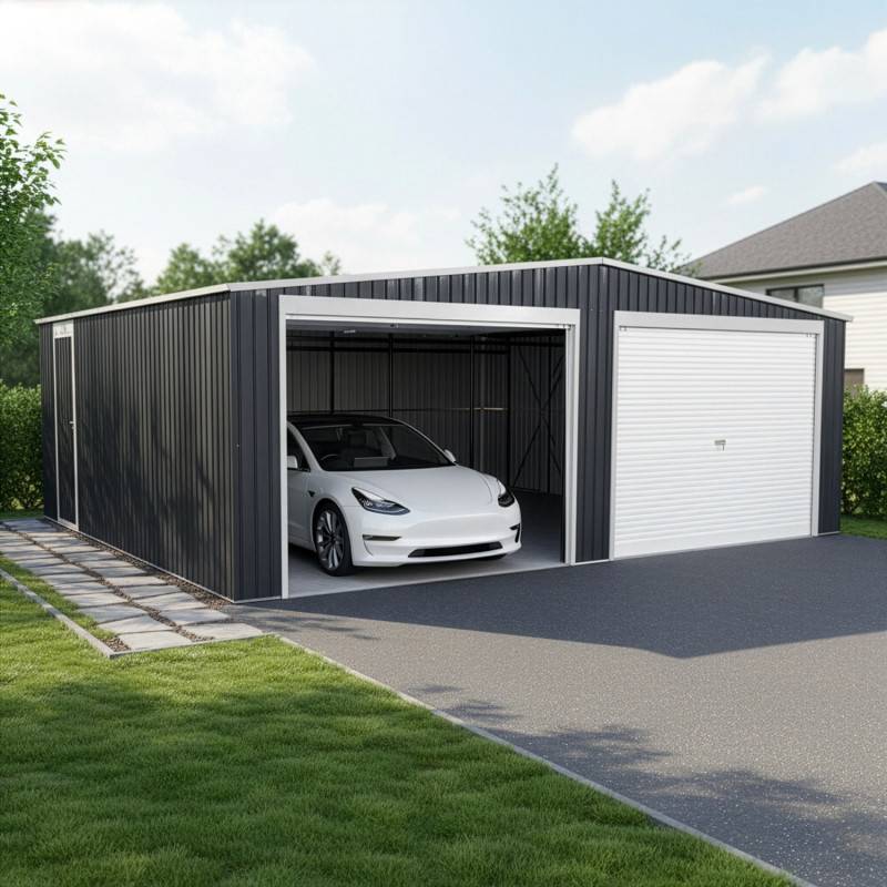 X-Metal - Garage double 32,67m² acier galvanisé anthracite X-Metal avec 2 portes enroulables et visserie inox - Image 2