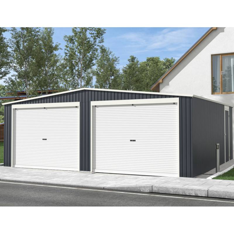X-Metal - Garage double 32,67m² acier galvanisé anthracite X-Metal avec 2 portes enroulables et visserie inox - Image 3