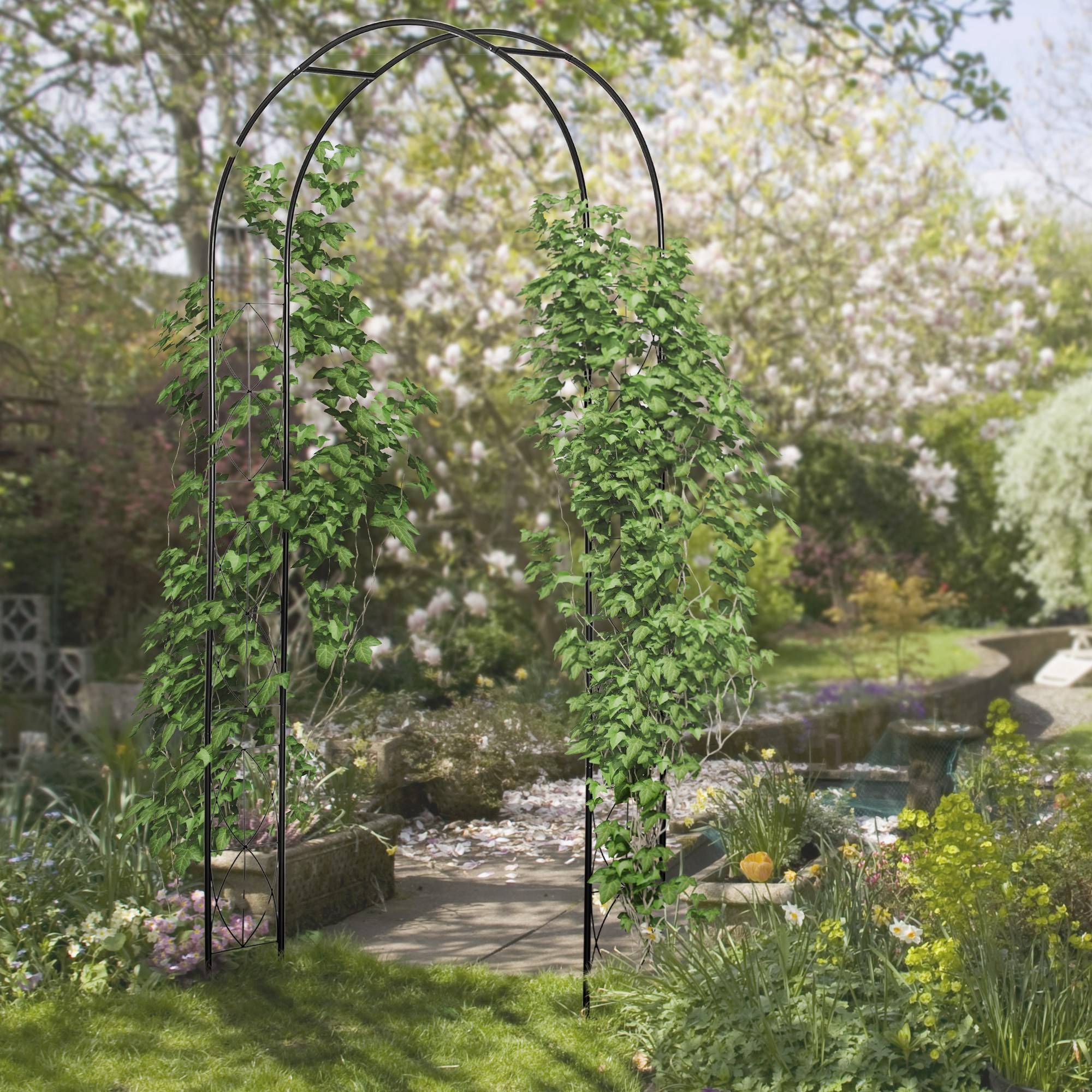 Arche de jardin métal plantes grimpantes support décoratif 114x30x230cm noir - ComfortXL Outdoor Living - Image 4
