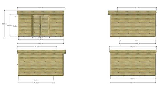 ABRI DE JARDIN bois autoclave 27mm - 4,34x4,34m / 19m2 - Bac acier - Plancher bois - Image 4
