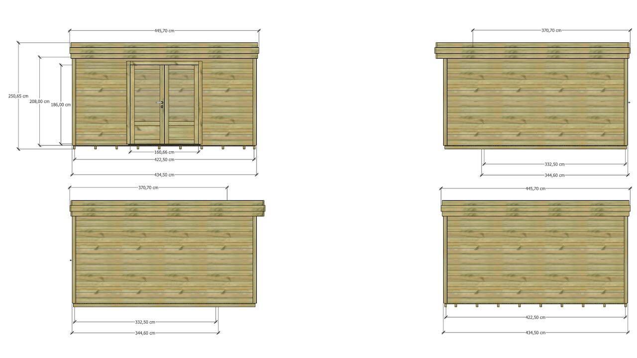 ABRI DE JARDIN bois  autoclave 27mm - 4,34x4,34m / 19m2 - Bac acier - Plancher bois - Image 4