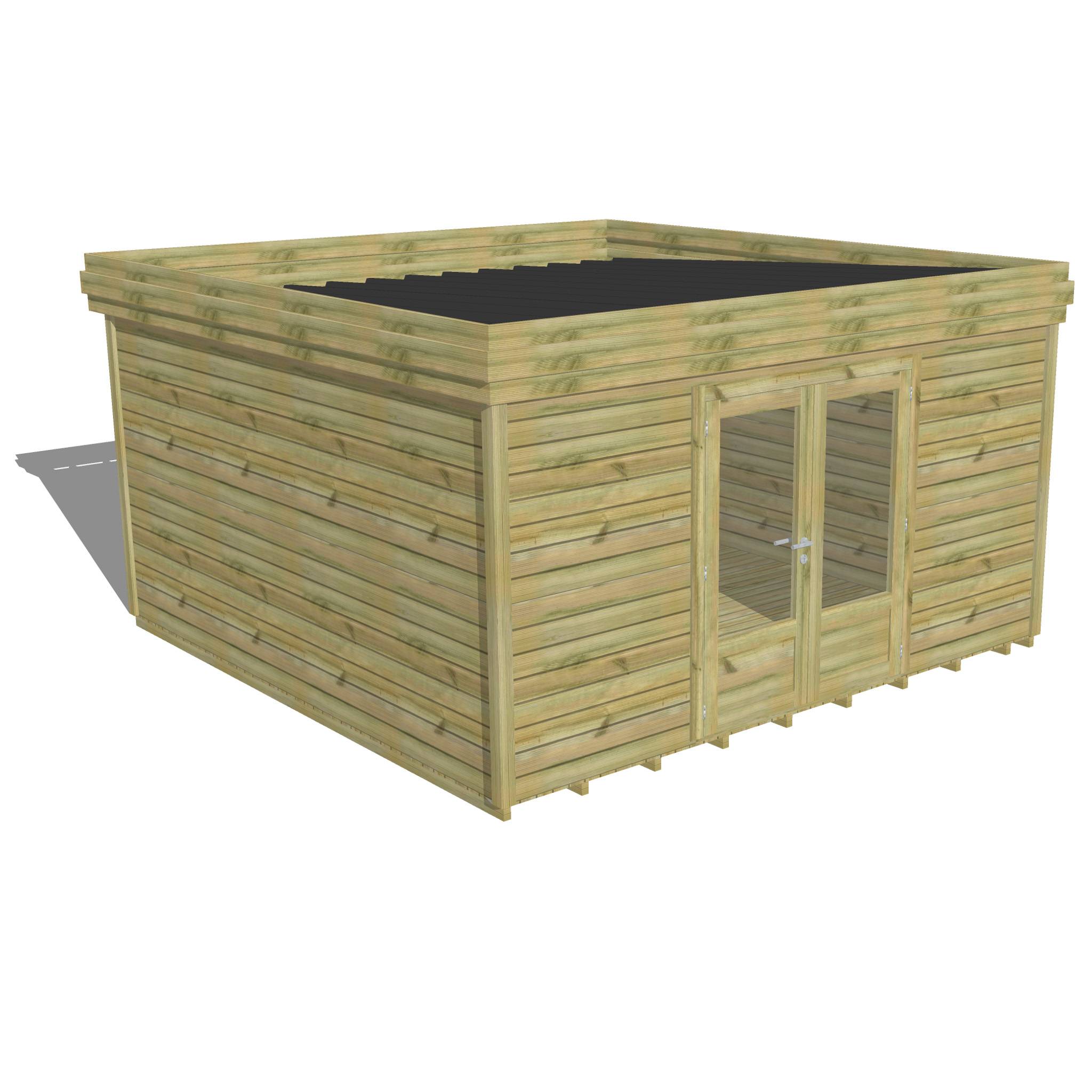 ABRI DE JARDIN bois  autoclave 27mm - 4,34x4,34m / 19m2 - Bac acier - Plancher bois - Image 1