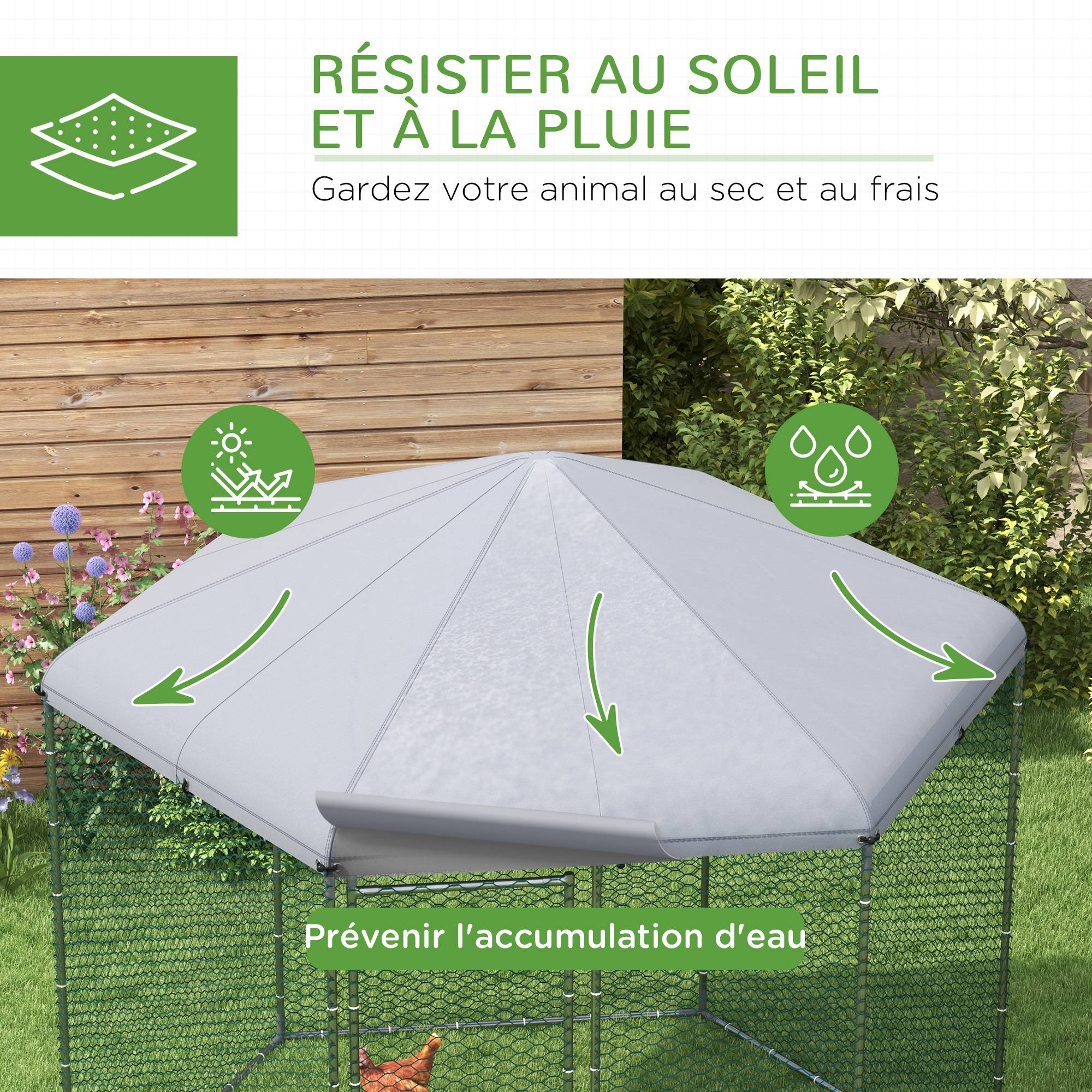 Enclos poulailler extérieur 5 m² parc grillagé dim. 2,8L x 2,45l x 2,46H - espace couvert - 5/8 poules - Image 6
