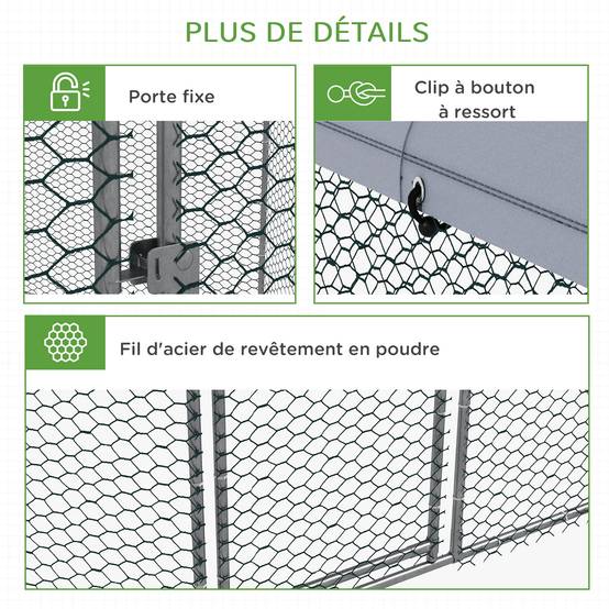 Enclos poulailler extérieur 5 m² parc grillagé dim. 2,8L x 2,45l x 2,46H - espace couvert - 5/8 poules - Image 9