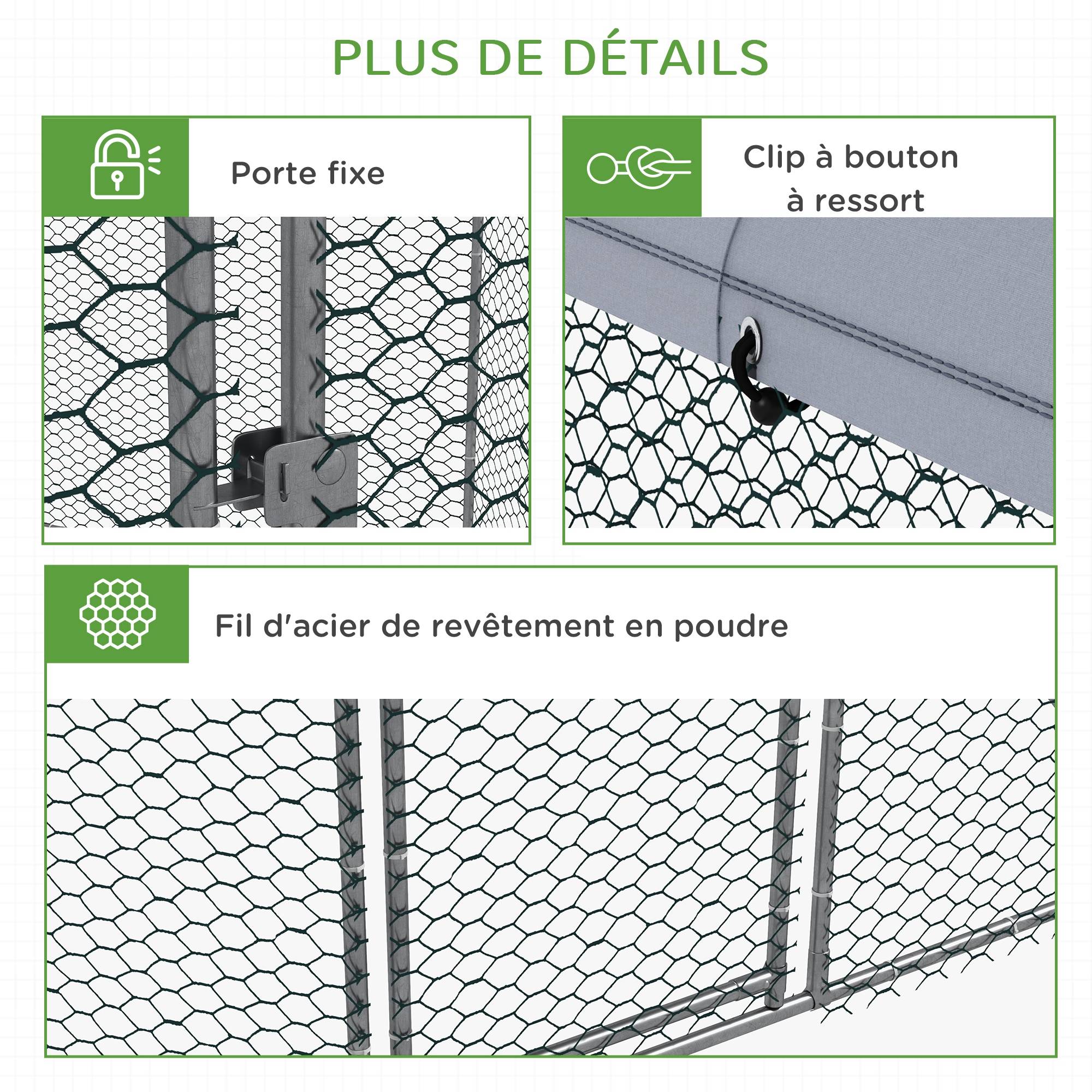 Enclos poulailler extérieur 5 m² parc grillagé dim. 2,8L x 2,45l x 2,46H - espace couvert - 5/8 poules - Image 9