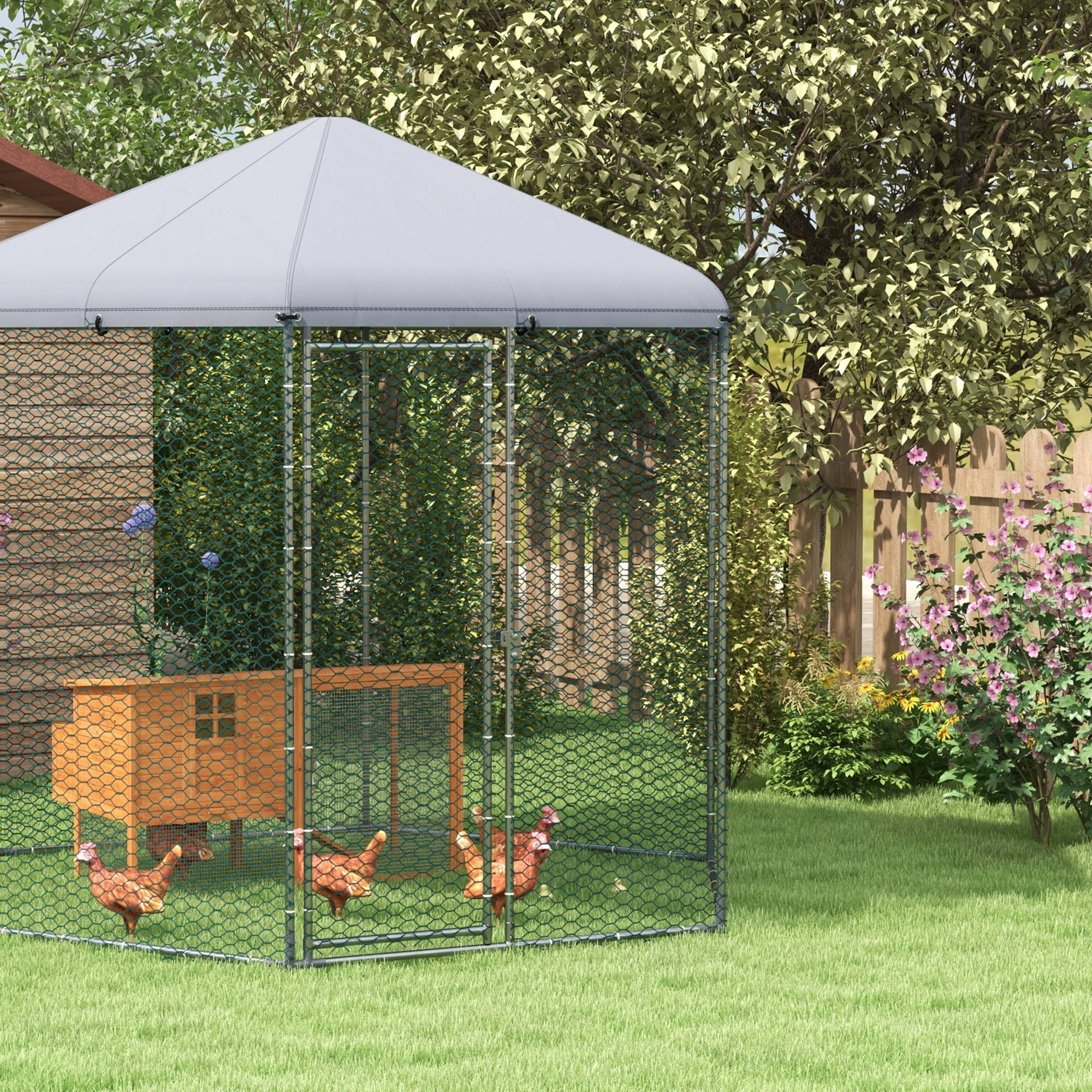 Enclos poulailler extérieur 5 m² parc grillagé dim. 2,8L x 2,45l x 2,46H - espace couvert - 5/8 poules - Image 10