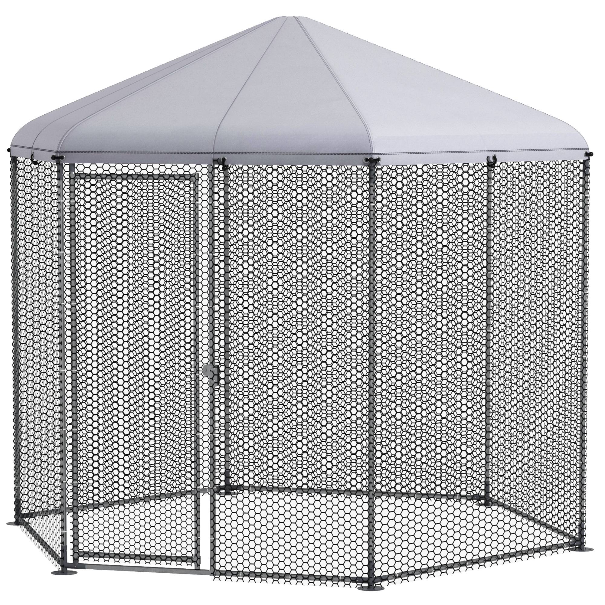 Enclos poulailler extérieur 5 m² parc grillagé dim. 2,8L x 2,45l x 2,46H - espace couvert - 5/8 poules - Image 2