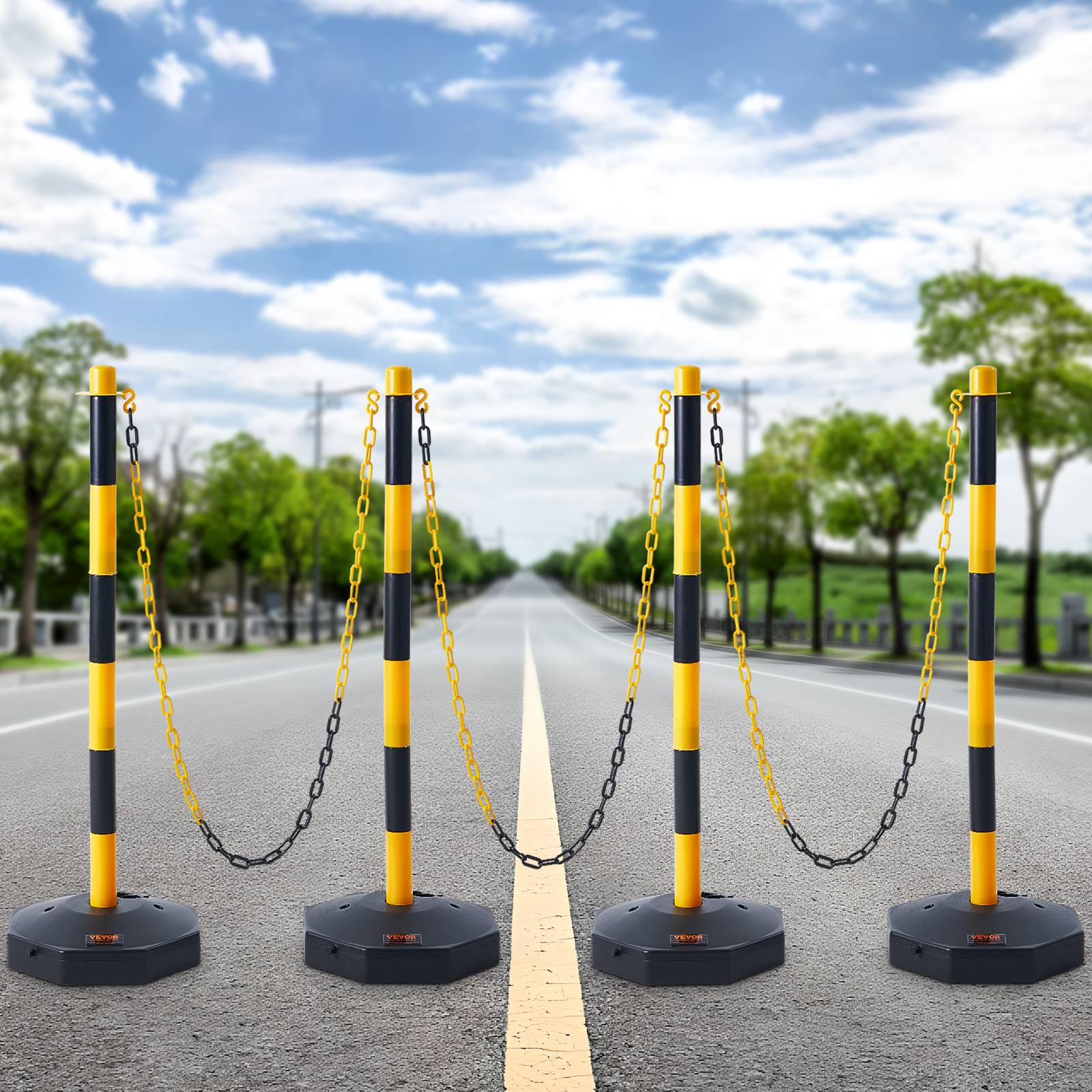 Vevor - VEVOR 4PCs Poteaux de Signalisation Cône de Signalisation sur Socle Chaîne 2,4 m - Image 8
