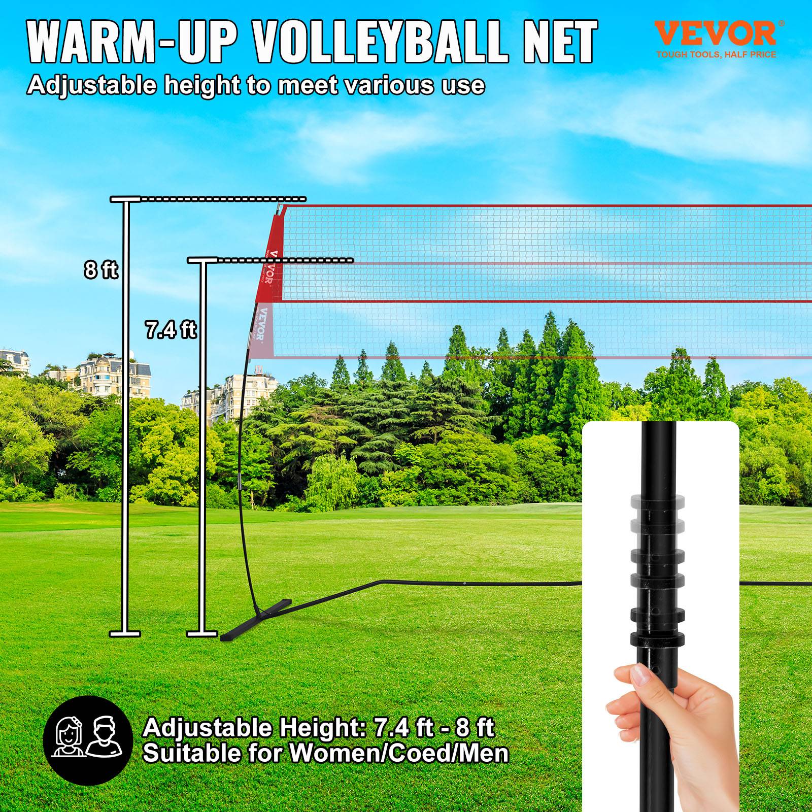 Vevor - VEVOR Filet d'entraînement de volley-ball autoportant 14 ft, hauteur réglable 7,4–8 ft, portable avec sac de transport. - Image 2