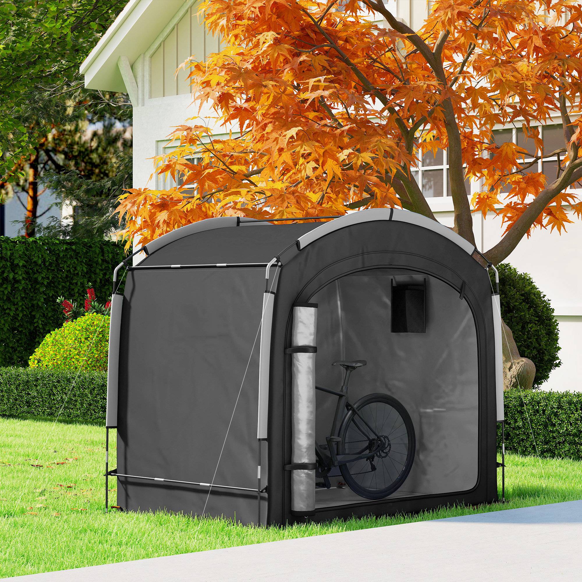 Outsunny - Tente de vélo portable 205x140x188 cm rangement extérieur pour 3-4 vélos avec 2 poches latérales noir - Outsunny - Image 2
