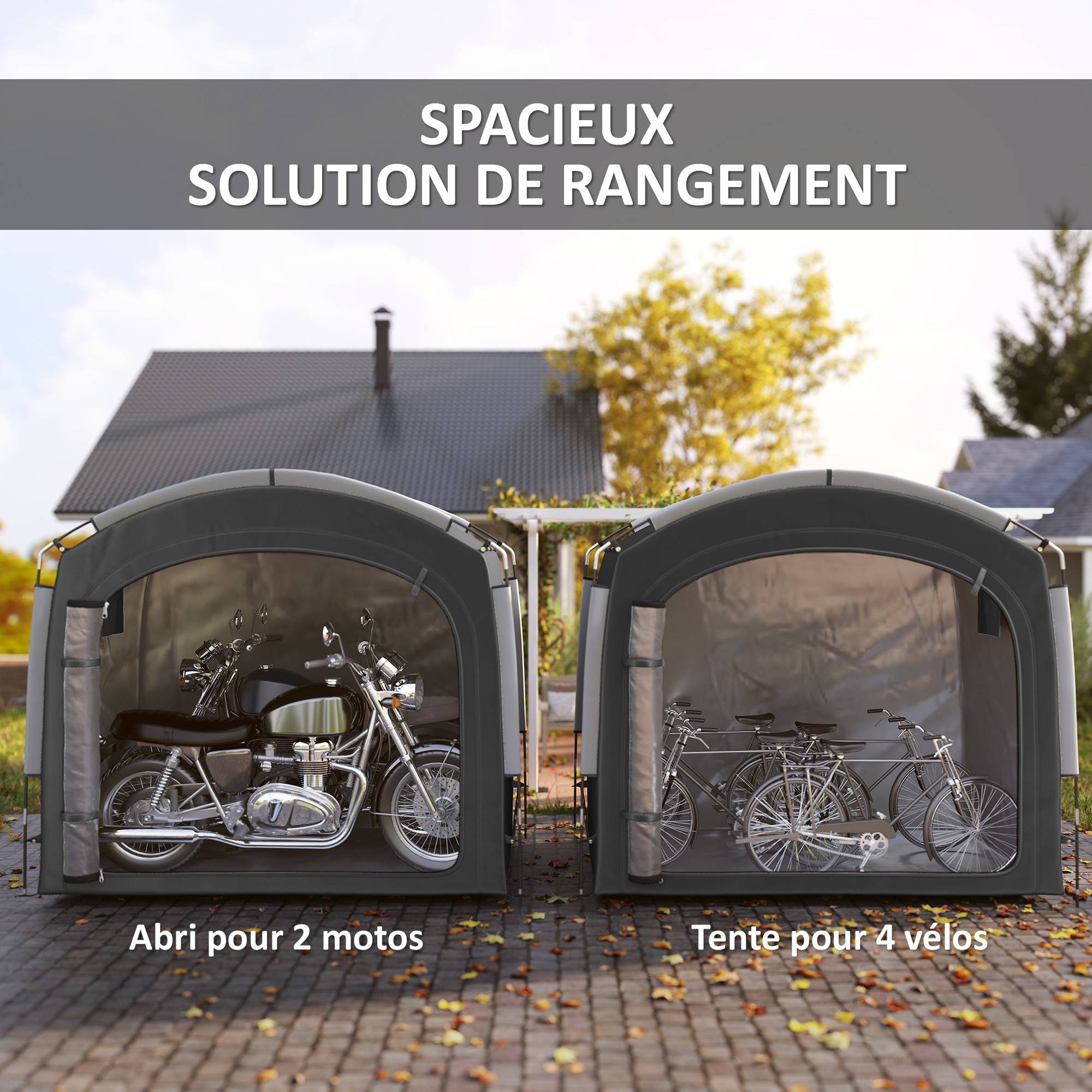Outsunny - Tente de vélo portable 205x140x188 cm rangement extérieur pour 3-4 vélos avec 2 poches latérales noir - Outsunny - Image 7