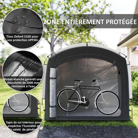 Outsunny - Tente de vélo portable 205x140x188 cm rangement extérieur pour 3-4 vélos avec 2 poches latérales noir - Outsunny - Image 8