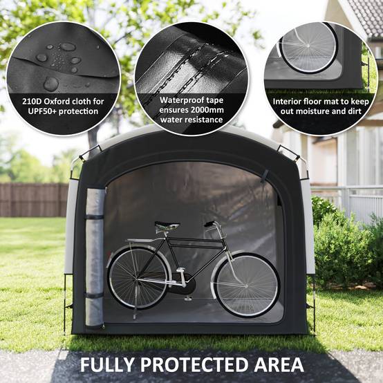 Outsunny - Tente de vélo portable 205x140x188 cm rangement extérieur pour 3-4 vélos avec 2 poches latérales noir - Outsunny - Image 9