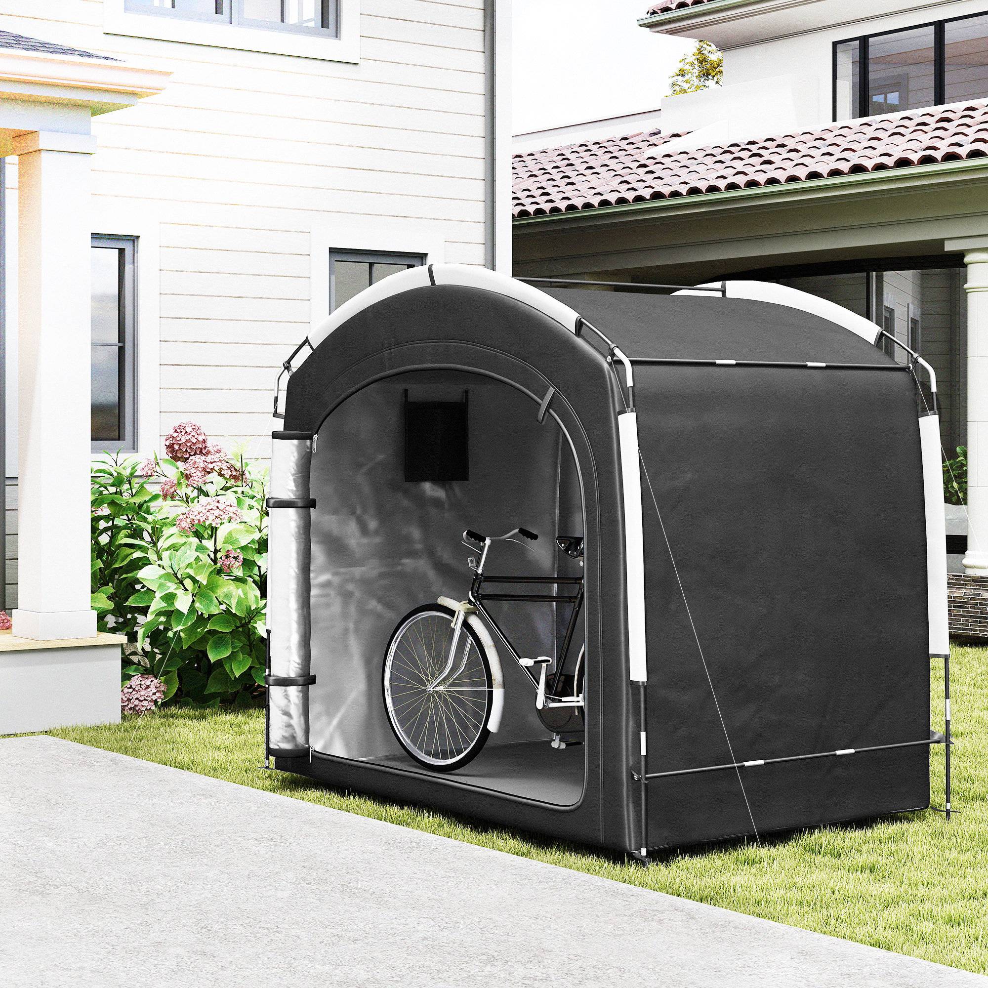 Outsunny - Tente de vélo portable 205x140x188 cm rangement extérieur pour 3-4 vélos avec 2 poches latérales noir - Outsunny - Image 6