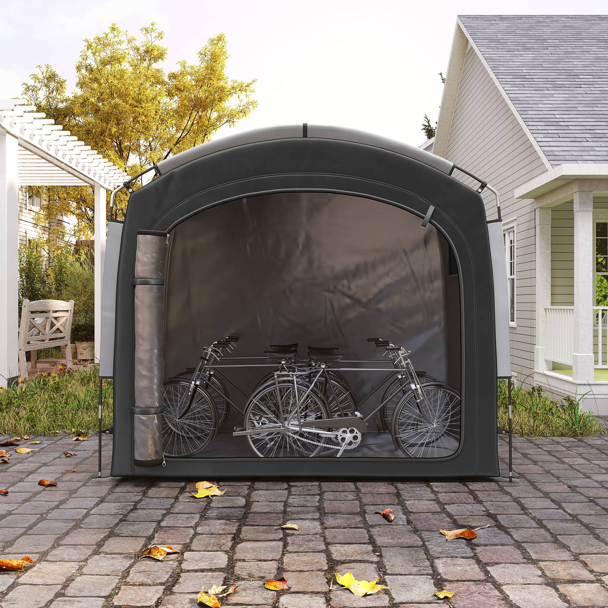 Outsunny - Tente de vélo portable 205x140x188 cm rangement extérieur pour 3-4 vélos avec 2 poches latérales noir - Outsunny - Image 4