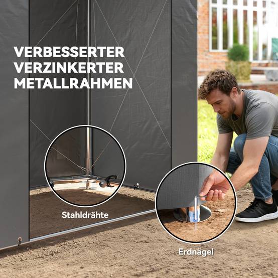 Abri tente garage 1,9x1,2m étanche, porte zip enroulable, fenêtres d'aération, gris foncé - Image 6