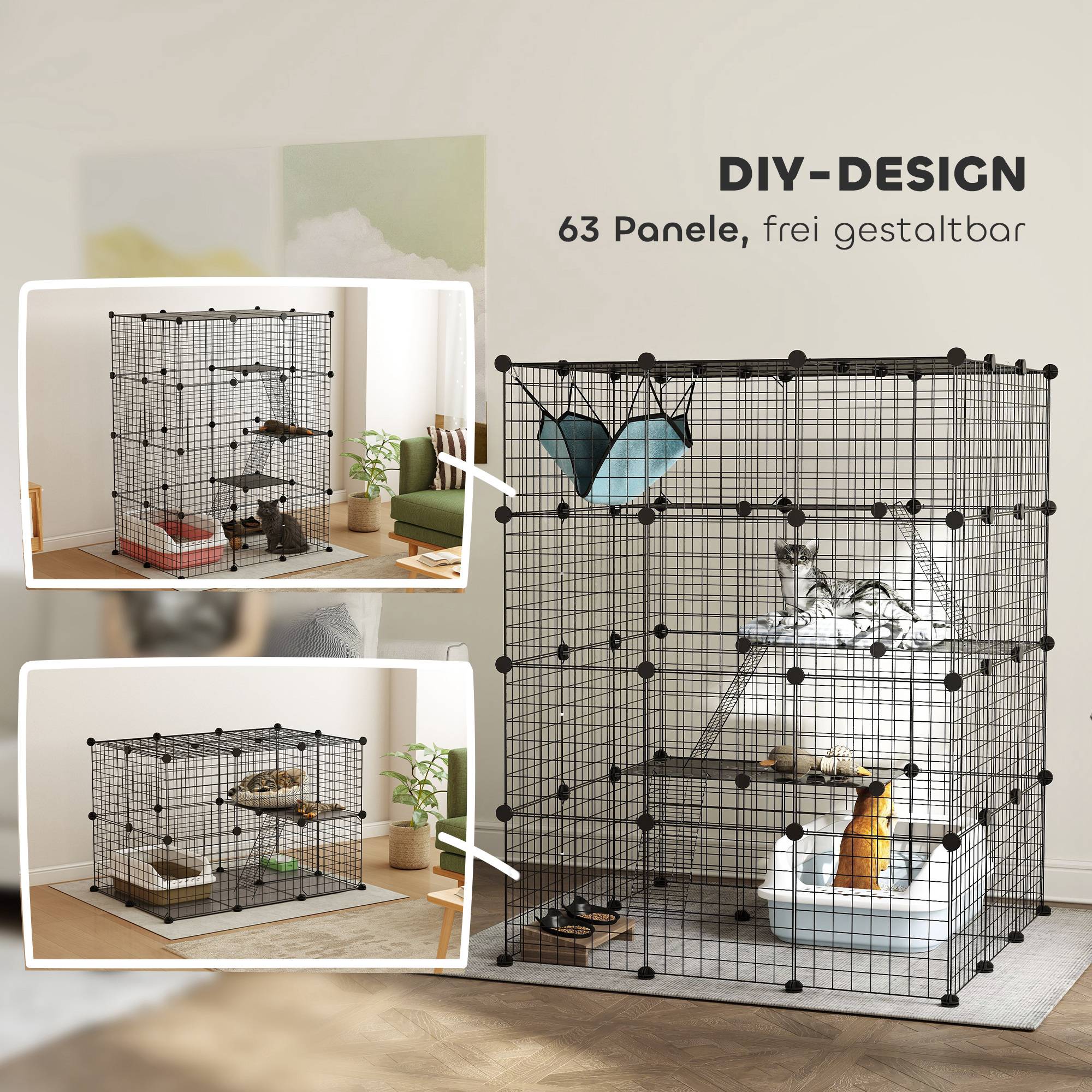 Sans Marque - Cage chat intérieur 4 étages DIY enclos fil métallique hamac rampe portes plateformes - Image 7