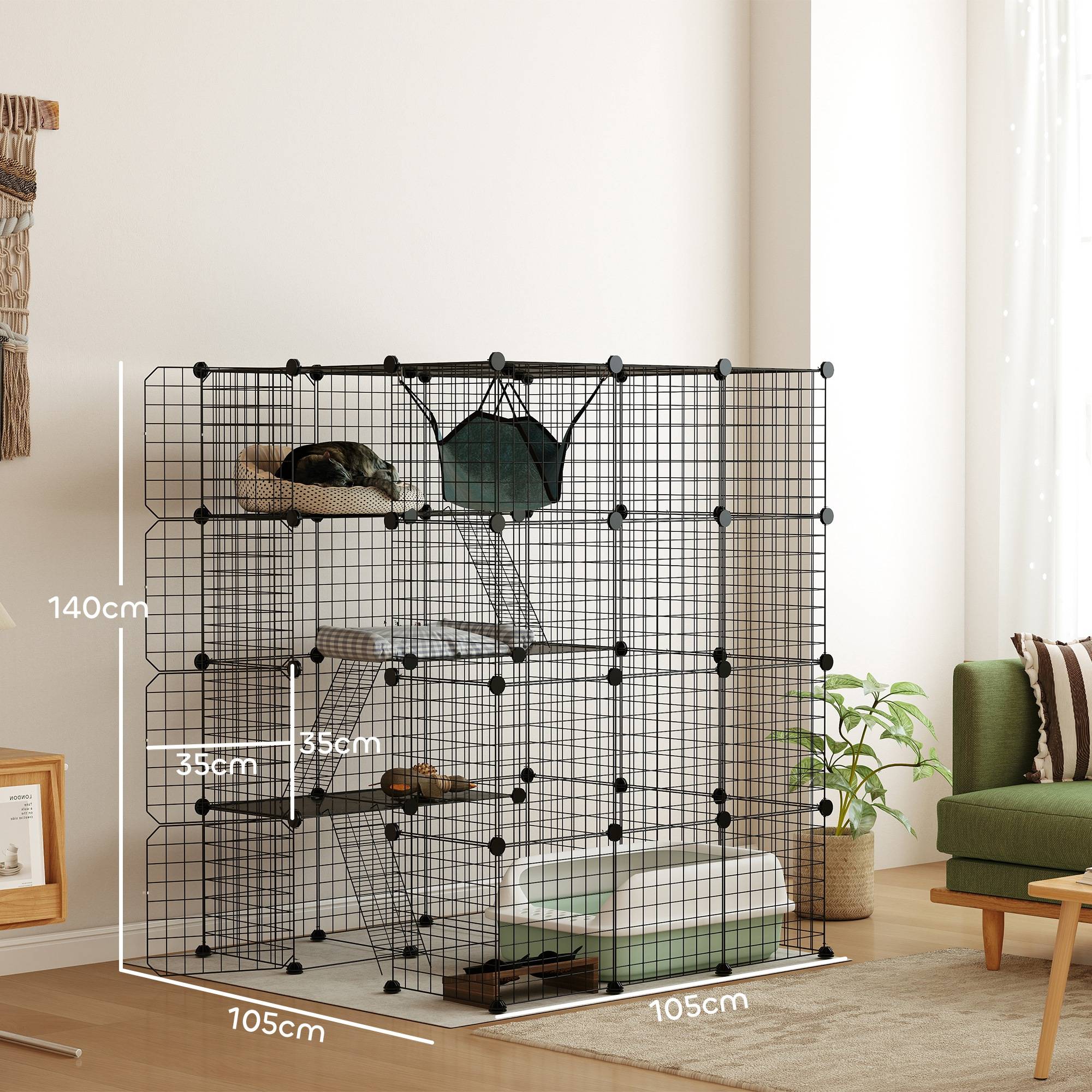 Sans Marque - Cage chat intérieur 4 étages DIY enclos fil métallique hamac rampe portes plateformes - Image 5