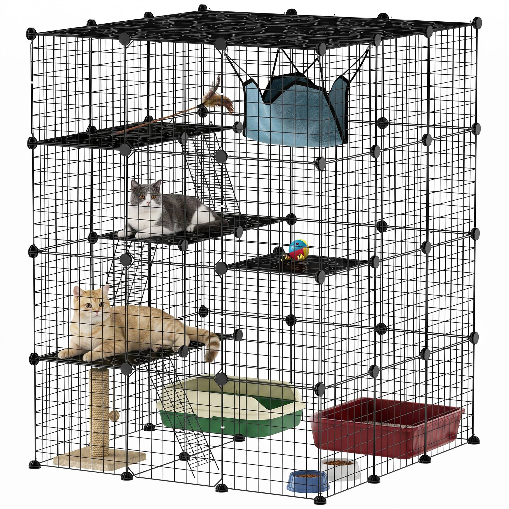 Sans Marque - Cage chat intérieur 4 étages DIY enclos fil métallique hamac rampe portes plateformes - Image 1