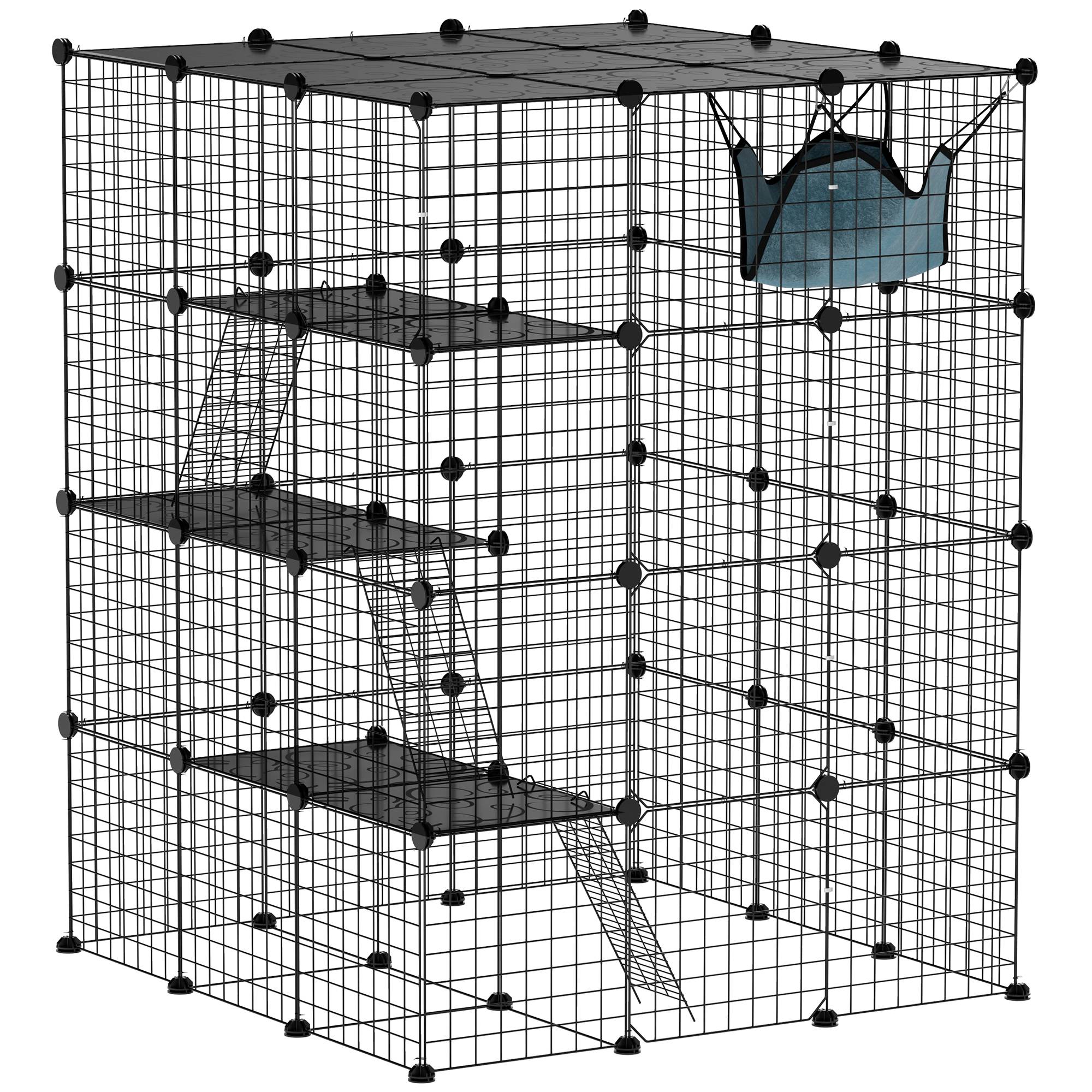 Sans Marque - Cage chat intérieur 4 étages DIY enclos fil métallique hamac rampe portes plateformes - Image 2